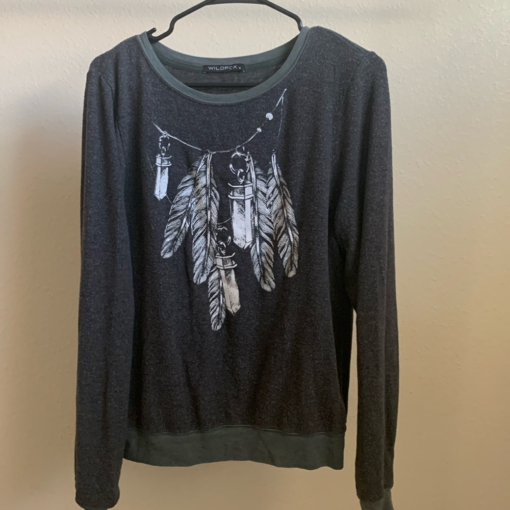Wildfox crystals and feathers boho slouchy sweatshirt